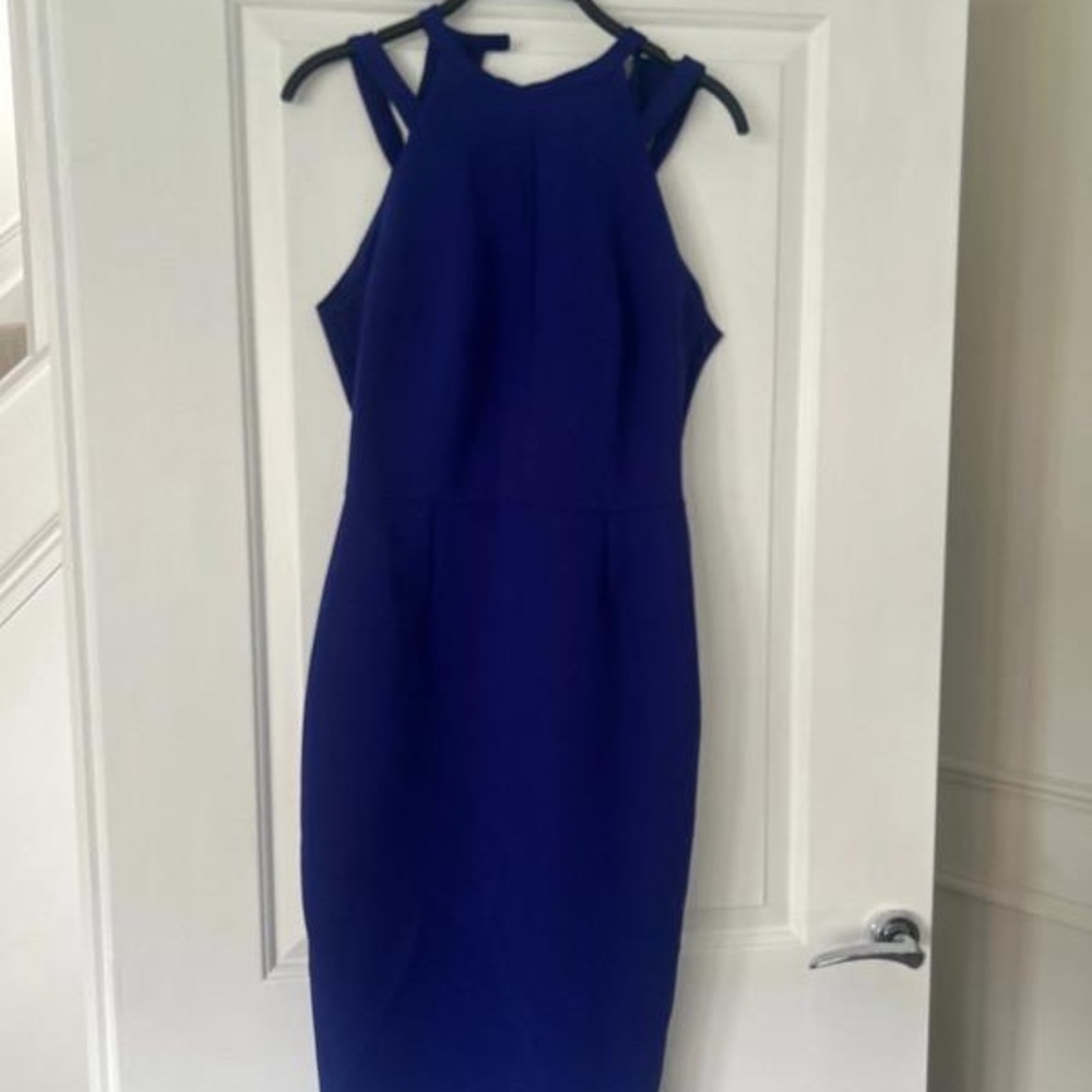 River Island Blue Halter Sheath Dress Cocktail